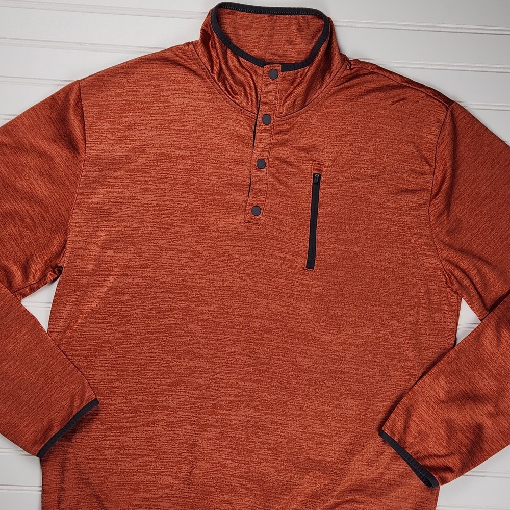 Ocean+Coast Quarter Snap Pullover Mens Size Medium Orange Gray Longsleeve